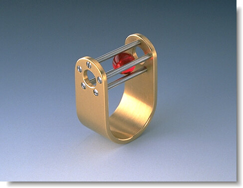 18k, stainless steel and ruby ball ring